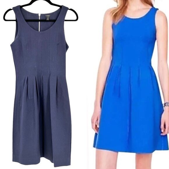 J. Crew Pleated flare dress Navy blue Cocktail party wedding career size 0 - Picture 1 of 6